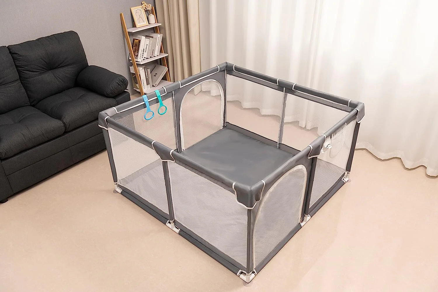 Baby-Laufstall, 127 x 127 cm, Pack N Play, Laufstall, Babygitter, Kinderaktivitätscenter, Laufstall für Babys und Kleinkinder, für drinnen und draußen (schwarz)