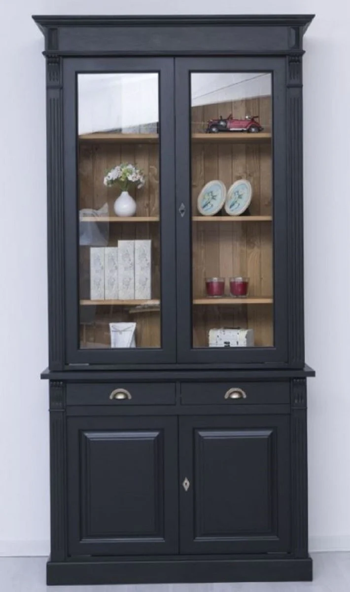 Country house style display cabinet black / natural colors 120 x 51 x H. 240 cm - solid wood cabinet - display cabinet - living room cabinet - country house style furniture