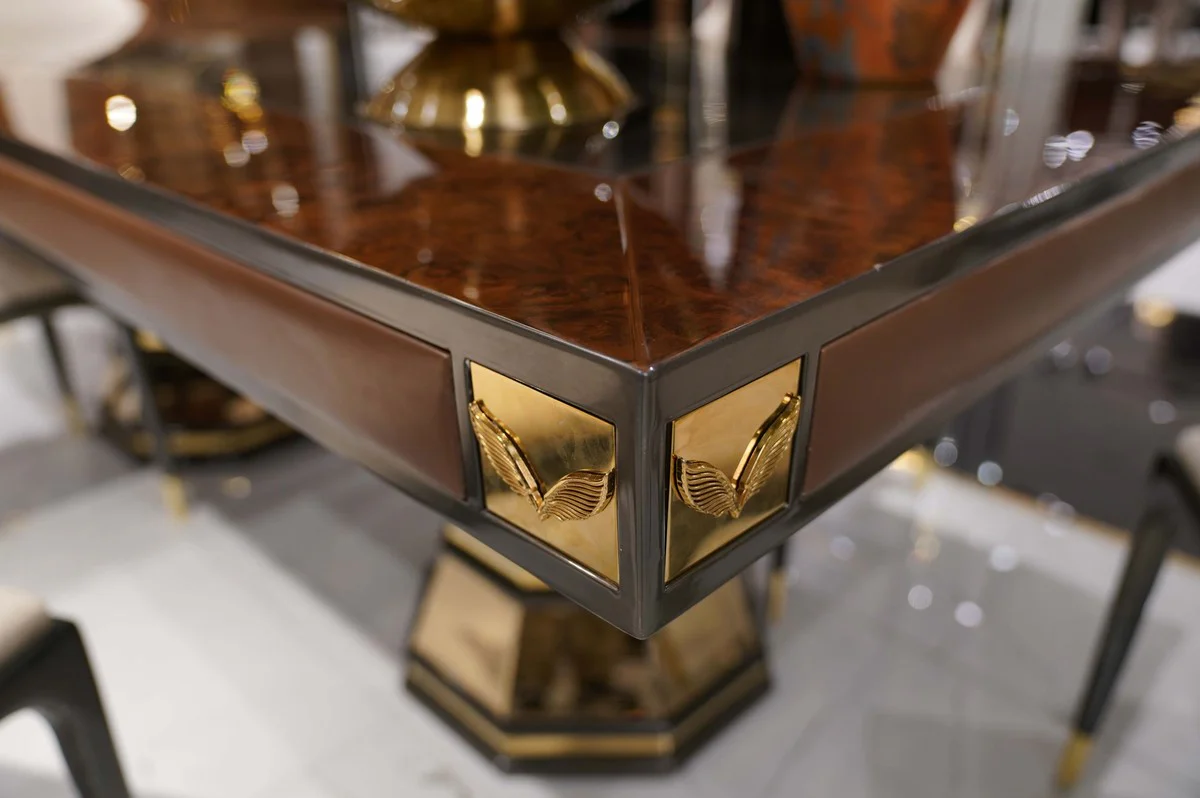 Luxury dining room set natural colors / brown / gray / gold - 1 luxury dining table & 6 luxury dining room chairs - dining room furniture - luxury furniture - luxury furnishings - dining room furnishings