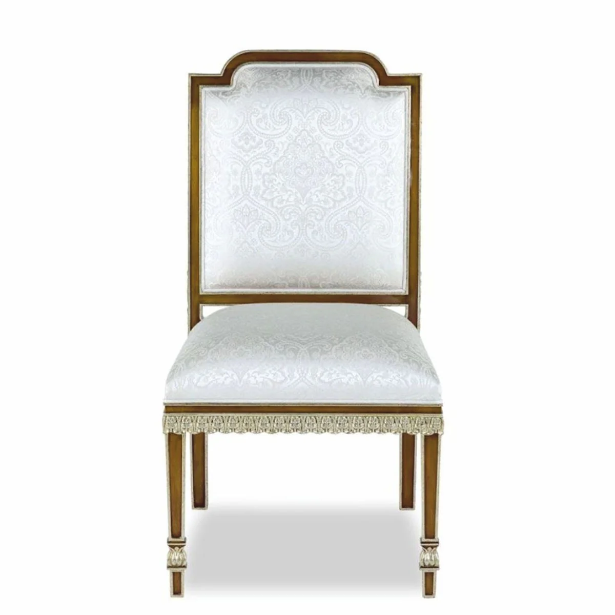 Luxury Baroque Mahogany Dining Chair White / Brown / Gold H. 102 cm - Baroque Furniture