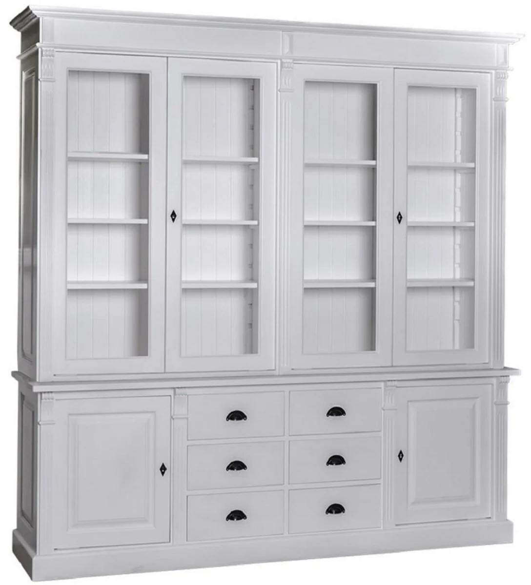 Country house style living room cupboard light gray 223 x 51 x H. 240 cm - bookcase with 6 doors and 6 drawers - solid wood cupboard - country house style furniture