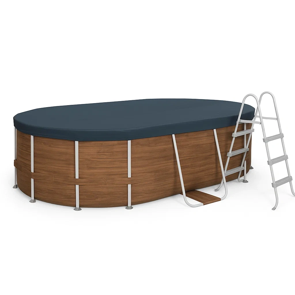 Ovaler, oberirdischer Stahlrohrpool 418x243x98 cm, braun/weiß, inklusive Leiter CvtFTEw128zt
