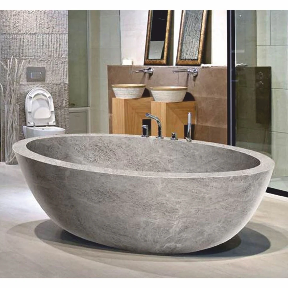 Freestanding Luxury Marble Bathtub Gray 178 cm - Bathroom Interior