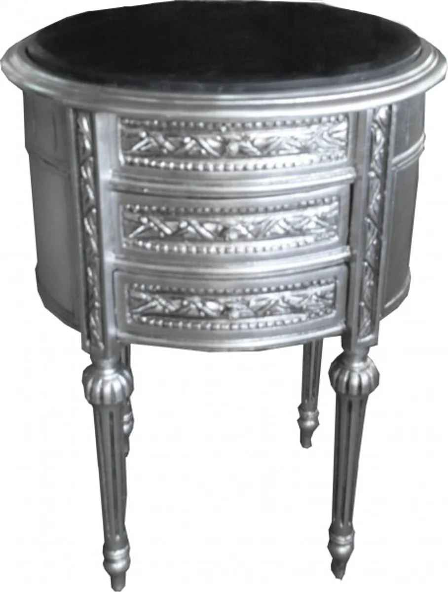 Baroque chest of drawers silver with marble top H 70 cm, W 52 cm - bedside table console