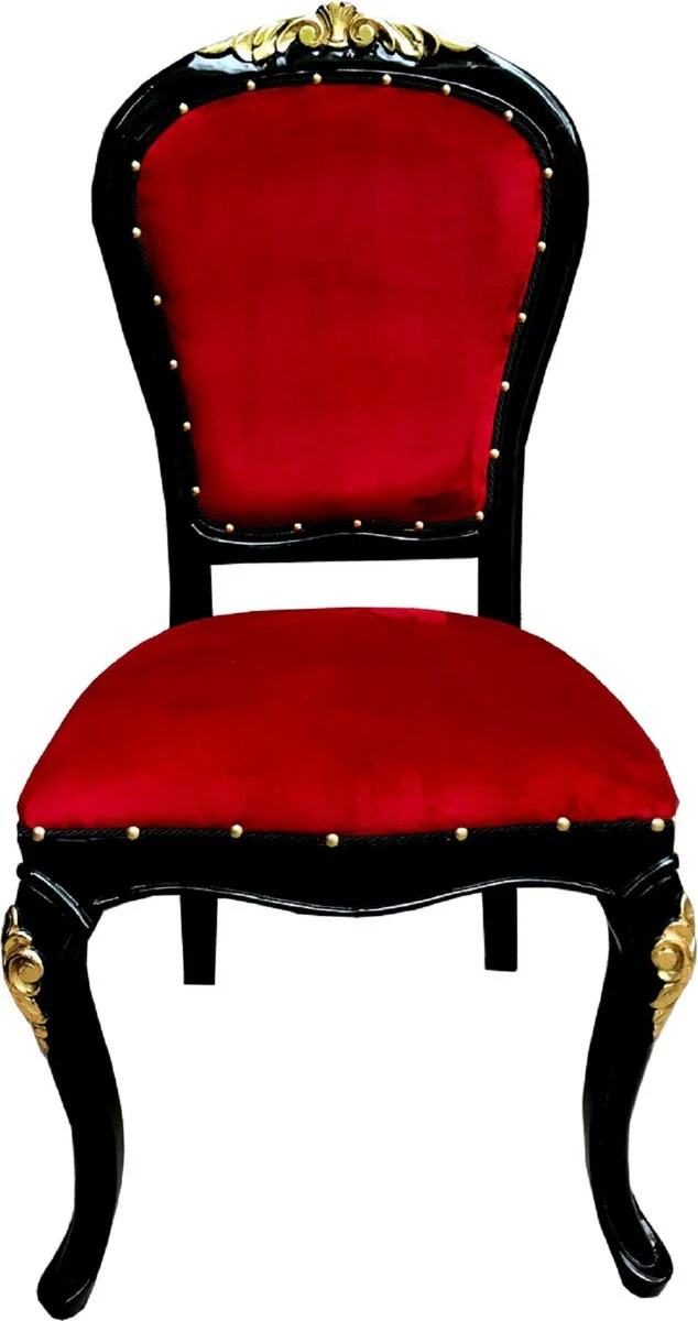 Luxury Baroque dining room set Bordeaux red / black / gold 50 x 50 x H. 110 cm - 6 handmade solid wood dining chairs with velvet fabric - Baroque dining room furniture