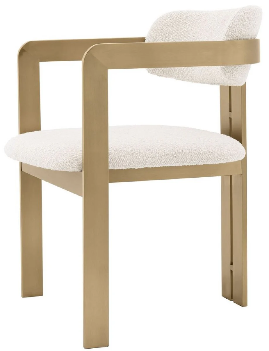 Luxury dining room chair cream / brass 57.5 x 58 x H. 79 cm - Elegant kitchen chair with armrests - Luxury dining room furniture