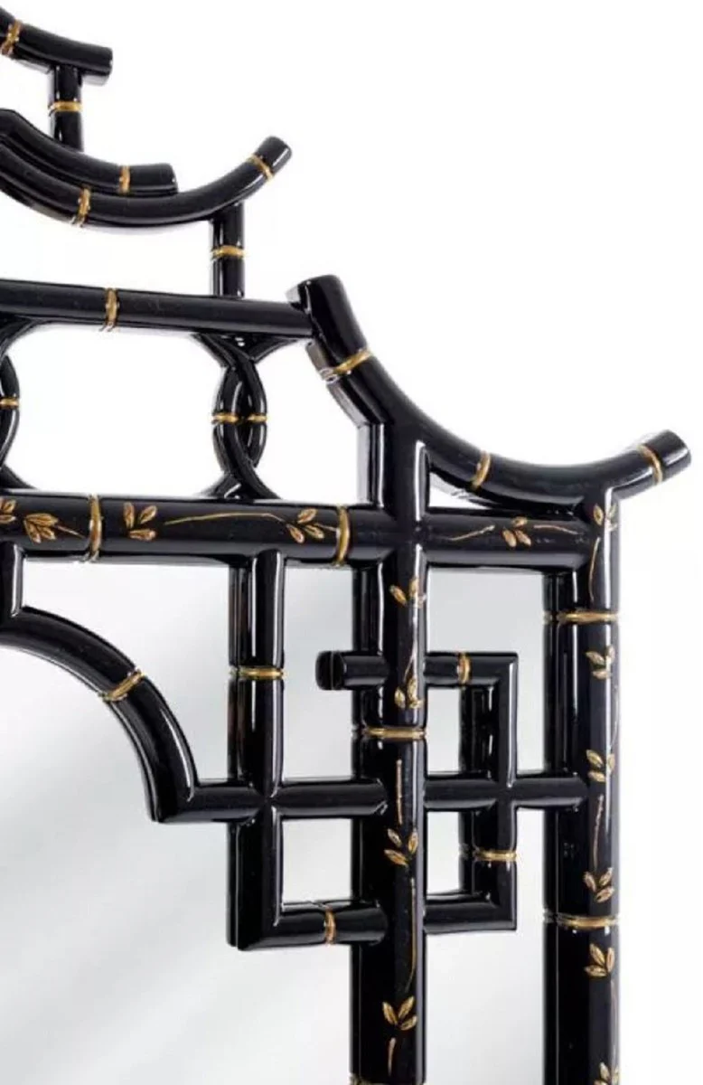 Luxury mirror black / gold 110 x 5 x H. 170 cm - Magnificent Asian mahogany wall mirror - Luxury furniture in Asian style - Luxury collection