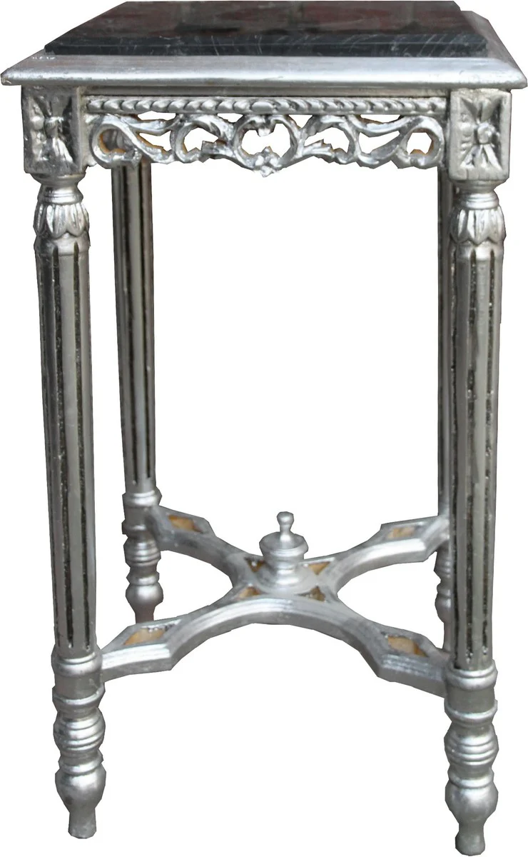 Baroque side table square silver with black marble top 41 x 41 x H 73 cm antique style - flower telephone table