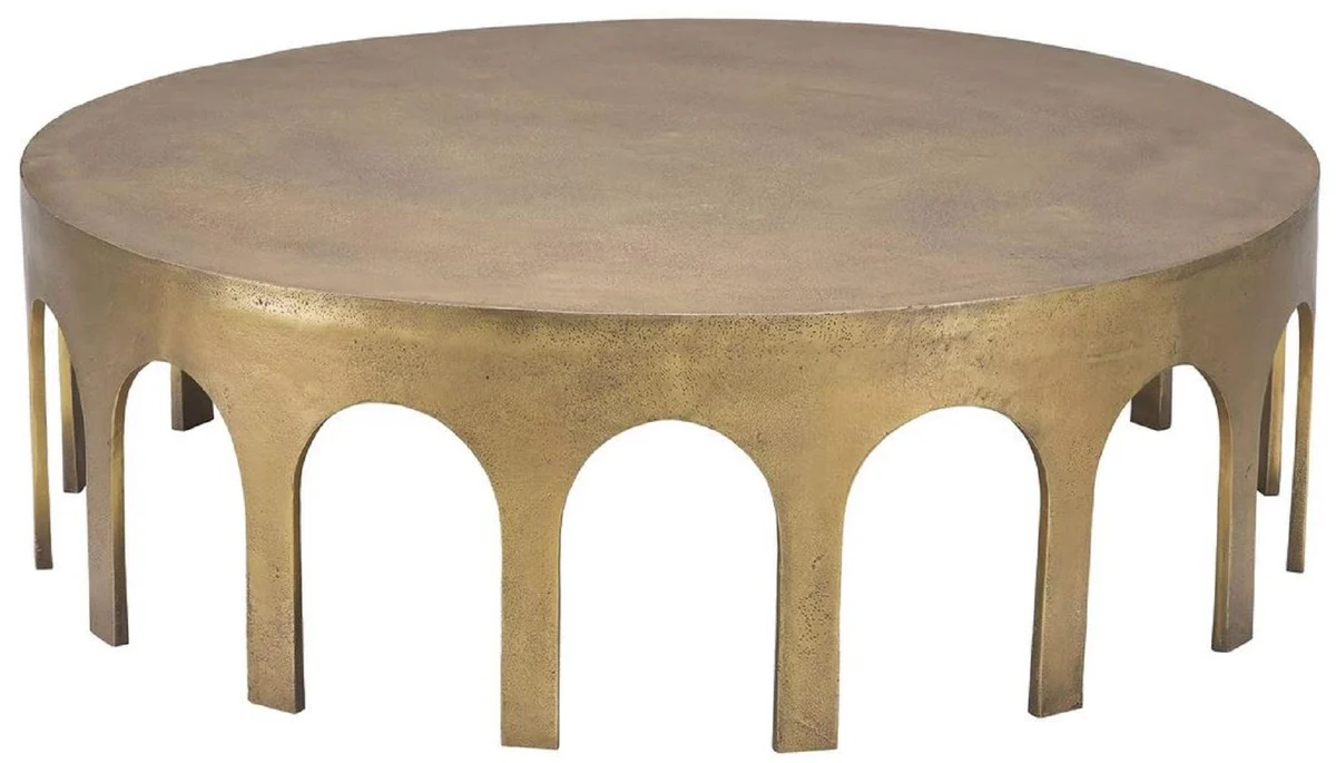 Luxury coffee table vintage brass Ø 97.5 x H. 30 cm - Round aluminum living room table - Aluminum furniture - Living room furniture - Luxury furniture - Luxury living room furnishings