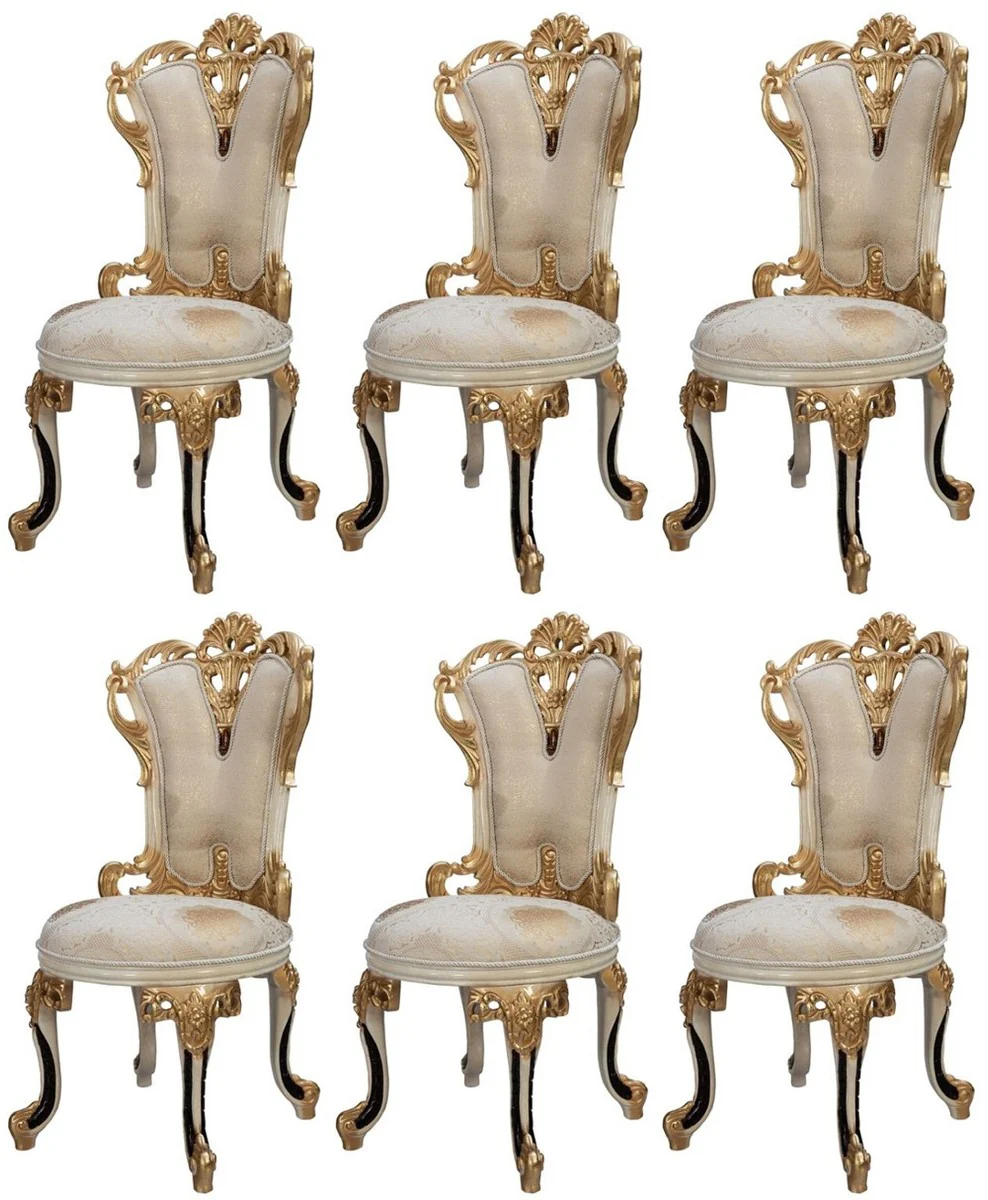 Luxury Baroque Dining Room Chair Set of 6 White / Cream / Beige / Black / Gold - Baroque Style Kitchen Chairs with Pattern - Luxury Dining Room Furniture in Baroque Style - Baroque Dining Room Furniture