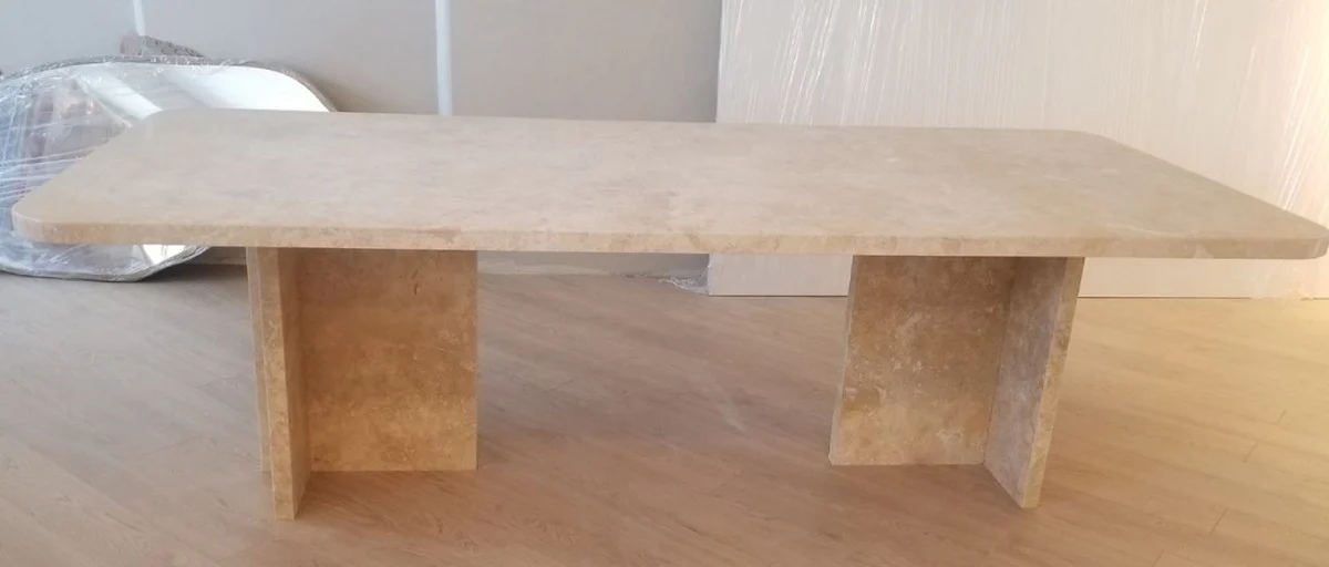 Luxury dining table beige 230 x 100 x H. 75 cm - Modern kitchen table made of high-quality travertine marble - Luxury dining room furniture