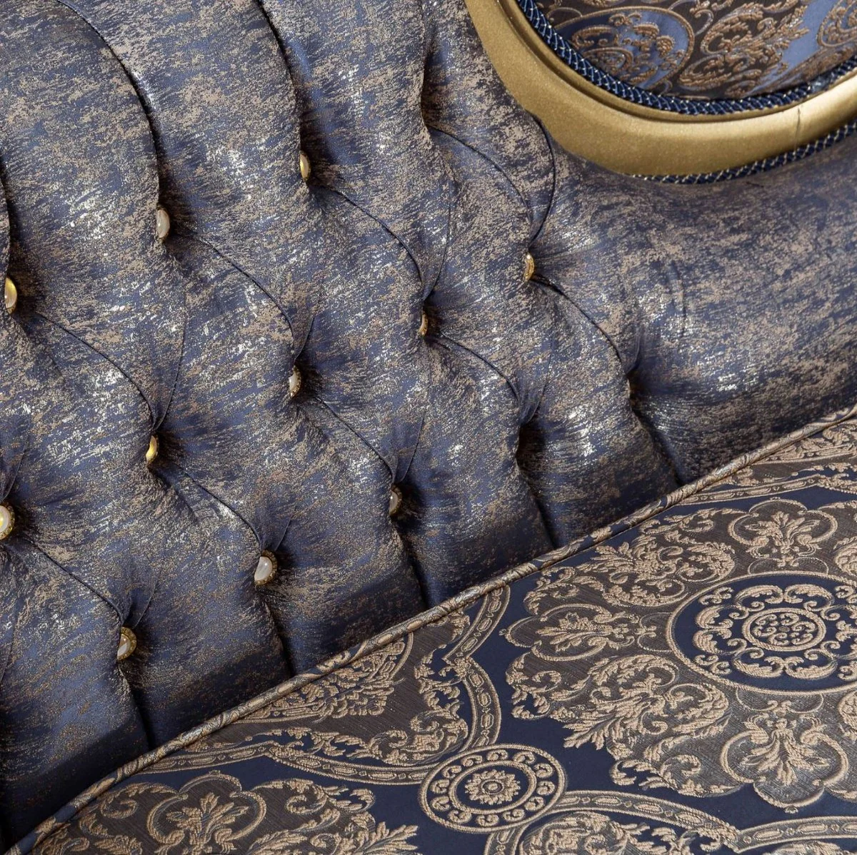 Luxury baroque sofa blue / gold / silver 235 x 88 x H. 117 cm - Magnificent living room sofa in baroque style - Baroque furniture