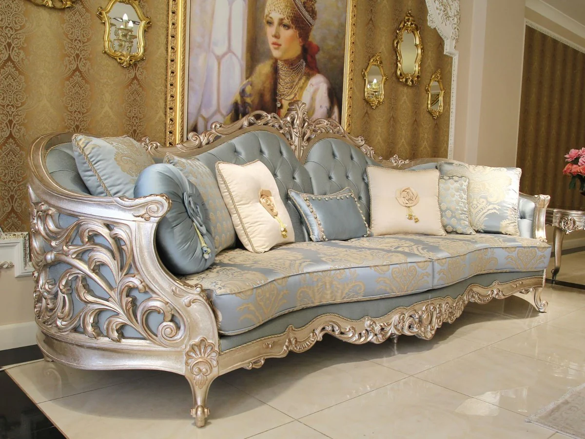 Luxury baroque living room set - 2 sofas & 2 armchairs & 1 coffee table & 2 side tables - living room furniture in baroque style - noble and magnificent