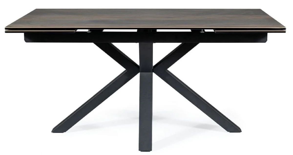 Luxury dining table with hardened glass ceramic table top in wood look brown / matt black 160-240 x 90 x H. 76 cm - Extendable kitchen table - Dining room furniture - Luxury furniture