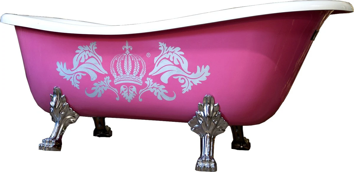 Pompöös by Luxus bathtub deluxe freestanding by Harald Glööckler pink / silver / white 1695mm with silver-colored lion feet