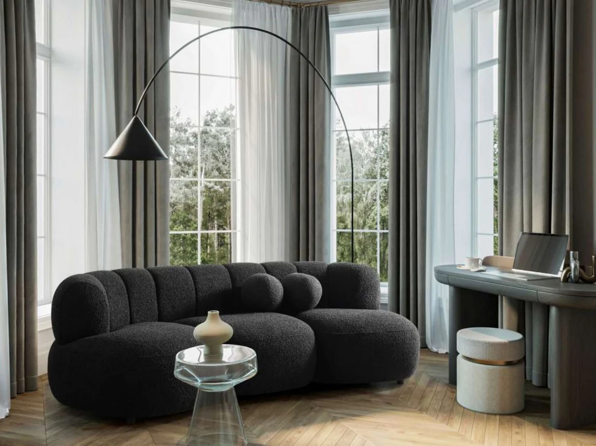 Luxury sofa black 230 x 95 x H. 75 cm - living room sofa - hotel sofa - living room furniture - hotel furniture - luxury furniture - luxury furnishings - living room furnishings