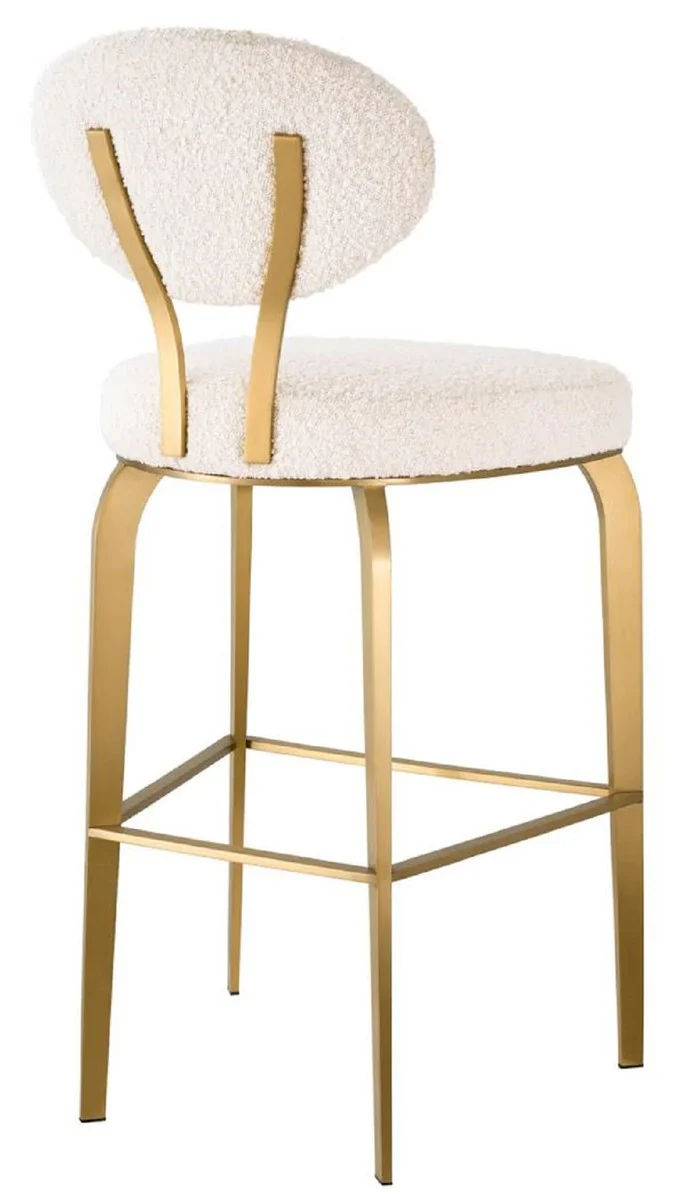 Luxury bar chair cream / brass 50 x 55 x H. 106 cm - Padded bar stool - Bar furniture - Luxury furniture - Luxury quality