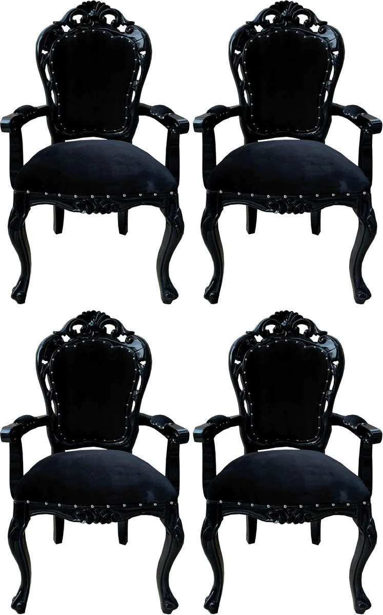 Baroque Dining Room Chair Set of 4 Black - Handmade Antique Style Chairs with Armrests - Baroque Dining Room Furniture