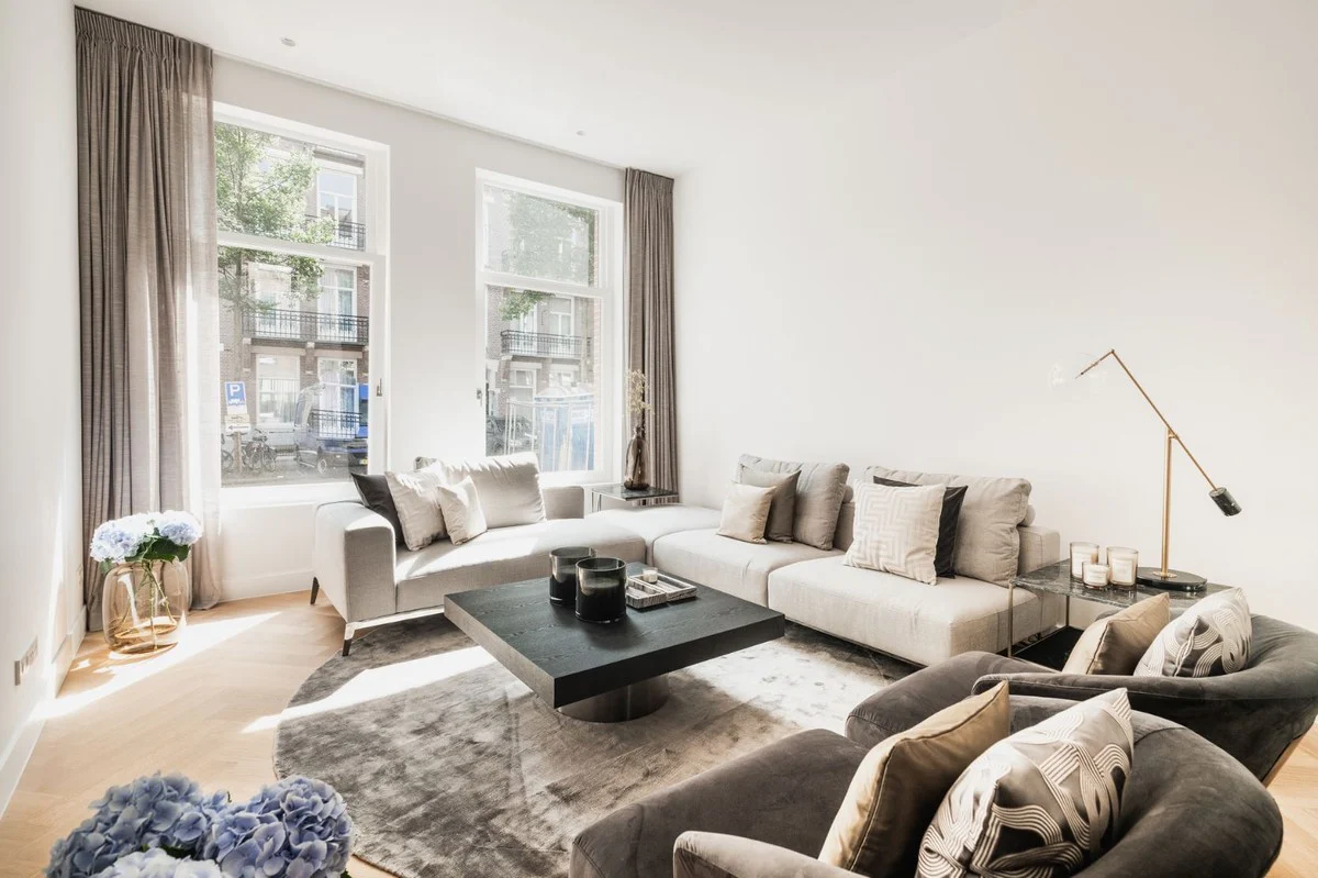 Luxury sofa gray / silver 400 x 178 x H. 56 cm - Adjustable living room corner sofa - Luxury living room furniture