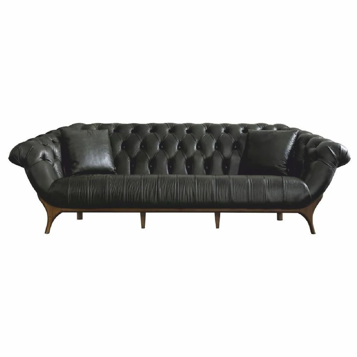 Luxury Chesterfield genuine leather sofa dark green / brown 270 cm - genuine leather furniture