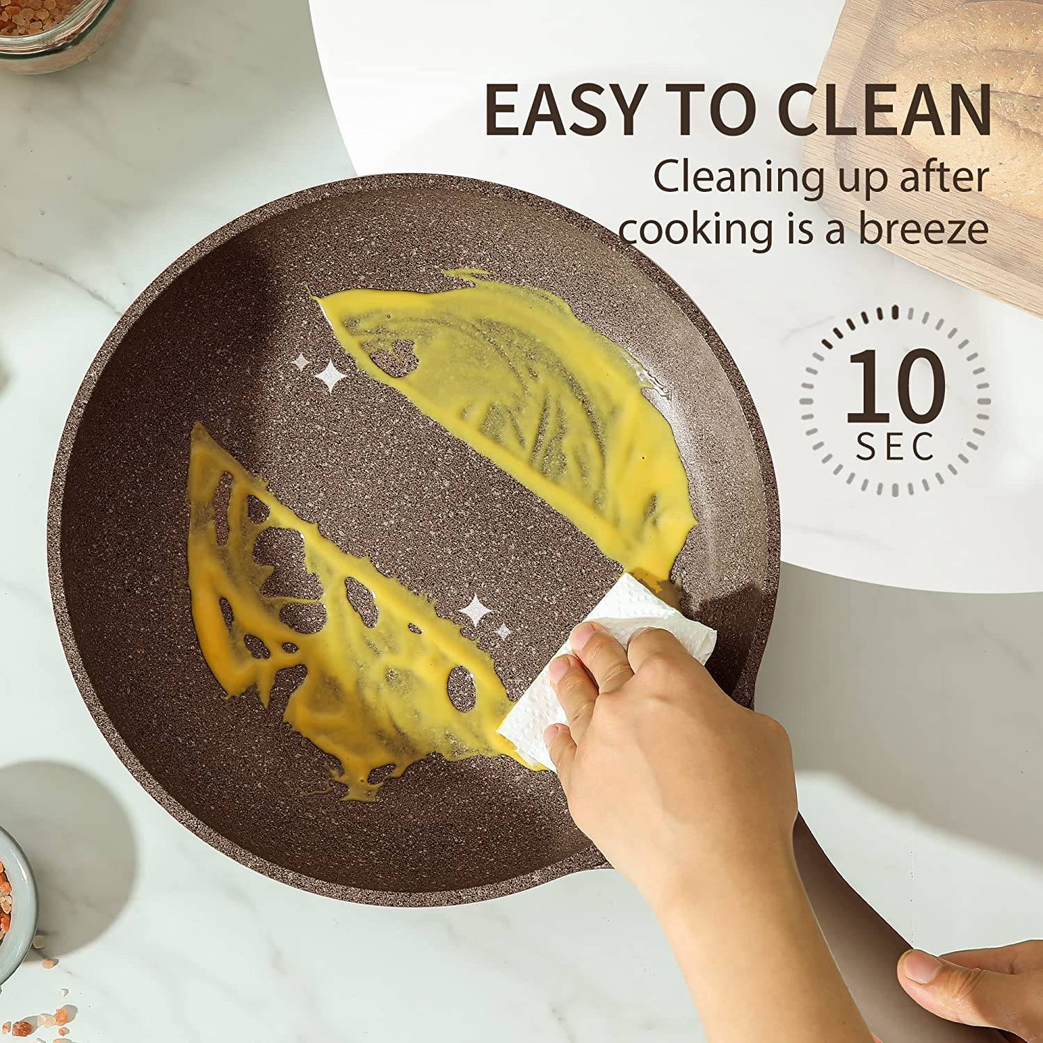 Antihaftbeschichtetes Kochgeschirr-Set, 10-teiliges Set aus Töpfen und Pfannen, antihaftbeschichtet, gesundes Antihaft-Induktionskochgeschirr aus Stein, Küchen-Granit-Kochset mit Bratpfannen und Topf, PFOS, PFOA-frei (brauner Granit)