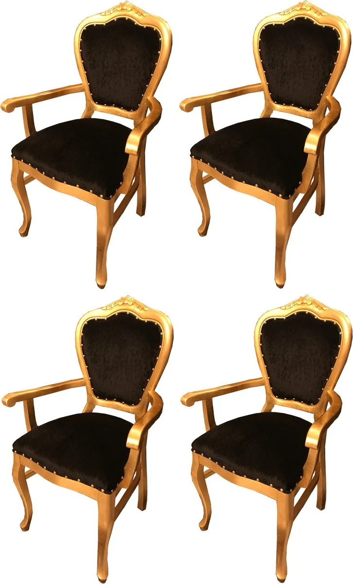 Luxury Baroque dining room set black / gold 60 x 47 x H. 99 cm - 4 handmade dining chairs with armrests - Baroque dining room furniture