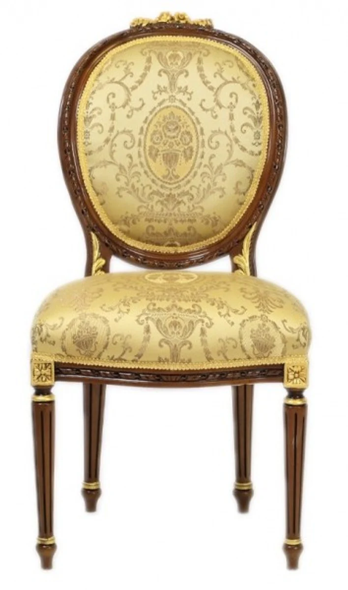 Luxury Baroque Dining Chair Ludwig XV Gold Pattern / Mahogany Brown - Furniture