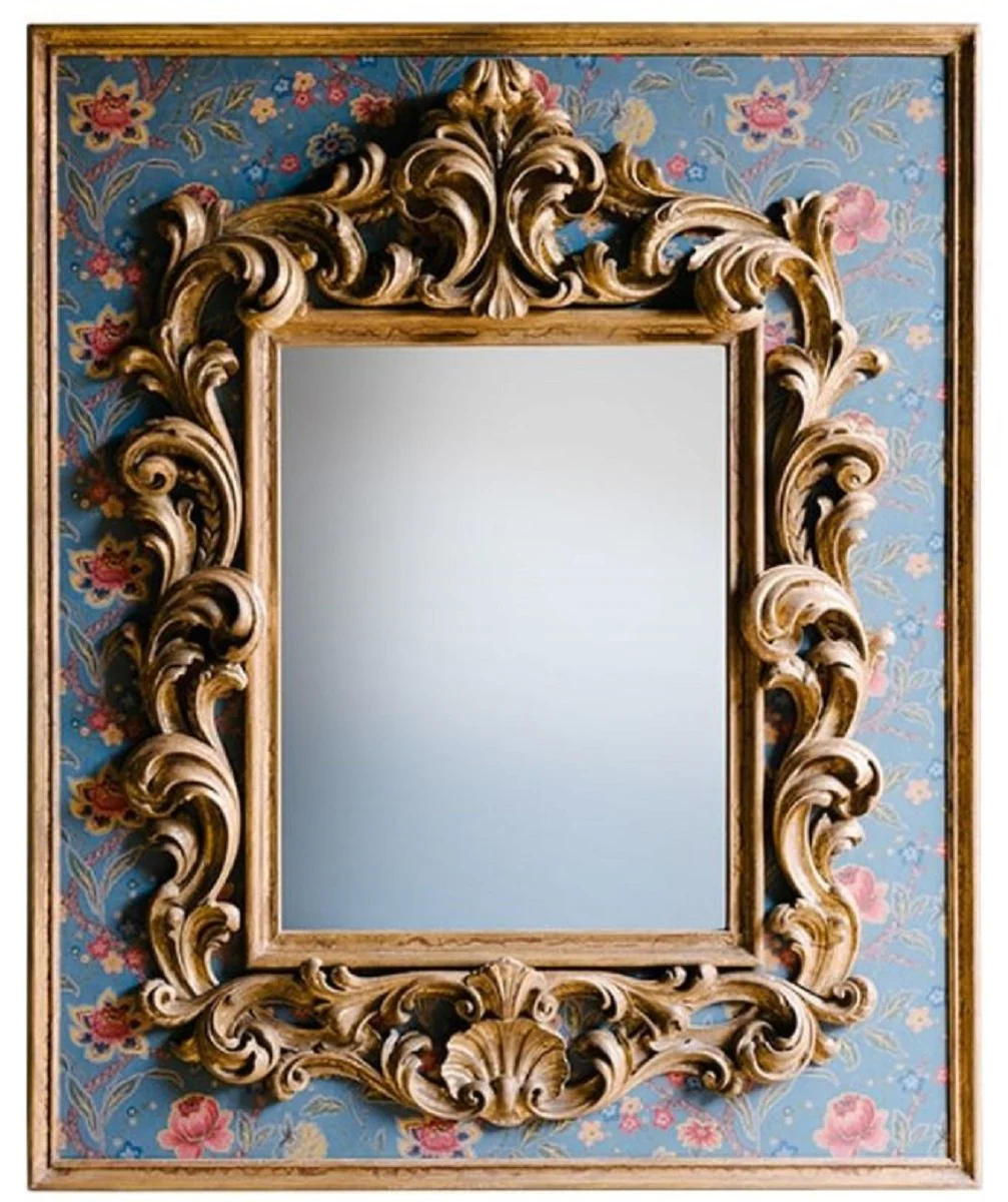Baroque mirror with flower design multicolored / gold 104.5 x H. 128 cm - Magnificent handmade wall mirror with decorative frame and beautiful decorations