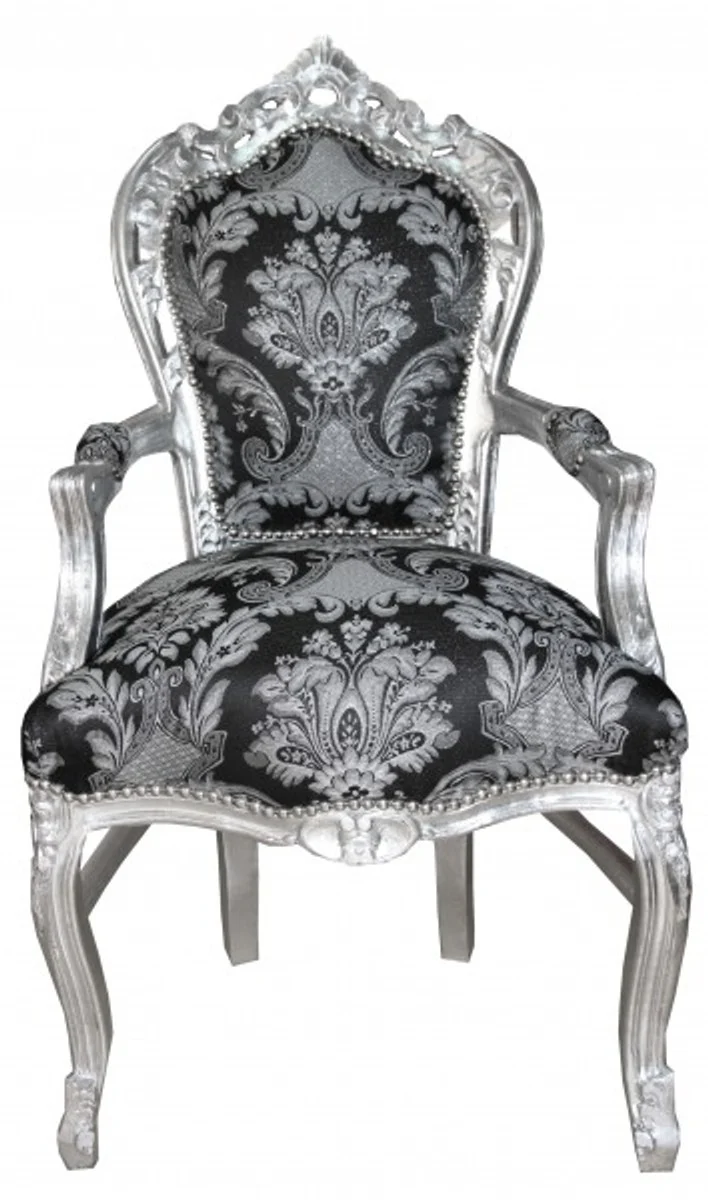 Baroque dining room with armrests black pattern / silver - antique style furniture