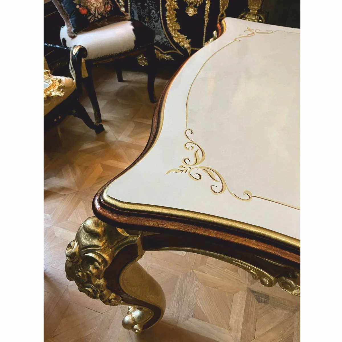 Luxury Baroque Dining Table Cream / Gold / Brown 225 cm - Baroque Dining Room Furniture