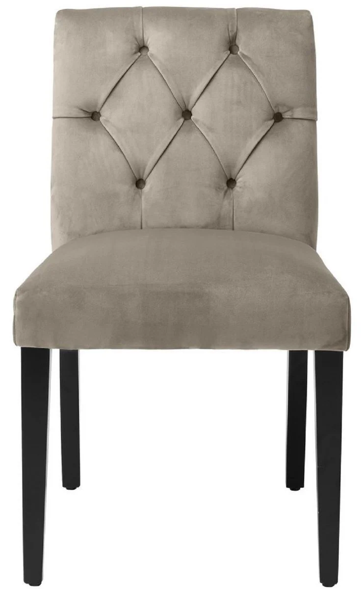 Luxury dining room chair Greige / Black 51 x 64 x H. 90 cm - Chesterfield kitchen chair with elegant velvet fabric - Luxury dining room furniture