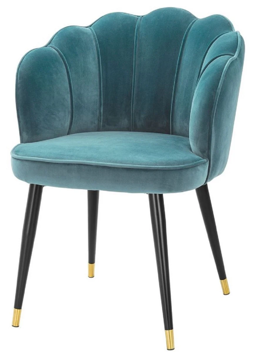 Luxury velvet dining chair with armrests sea green / black / gold 60 x 63 x H. 83 cm - kitchen chair in shell design