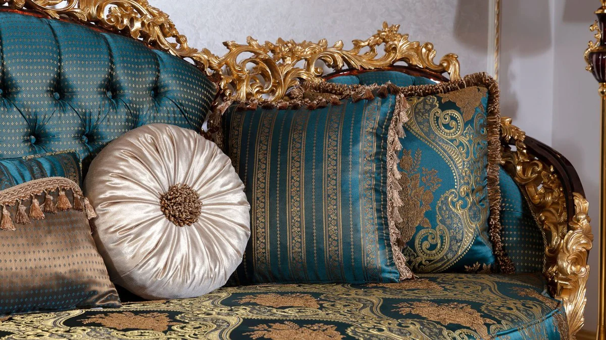 Luxury Baroque Sofa Blue / Beige / Brown / Gold - Magnificent Living Room Sofa with Elegant Pattern - Baroque Living Room Furniture - Noble & Magnificent