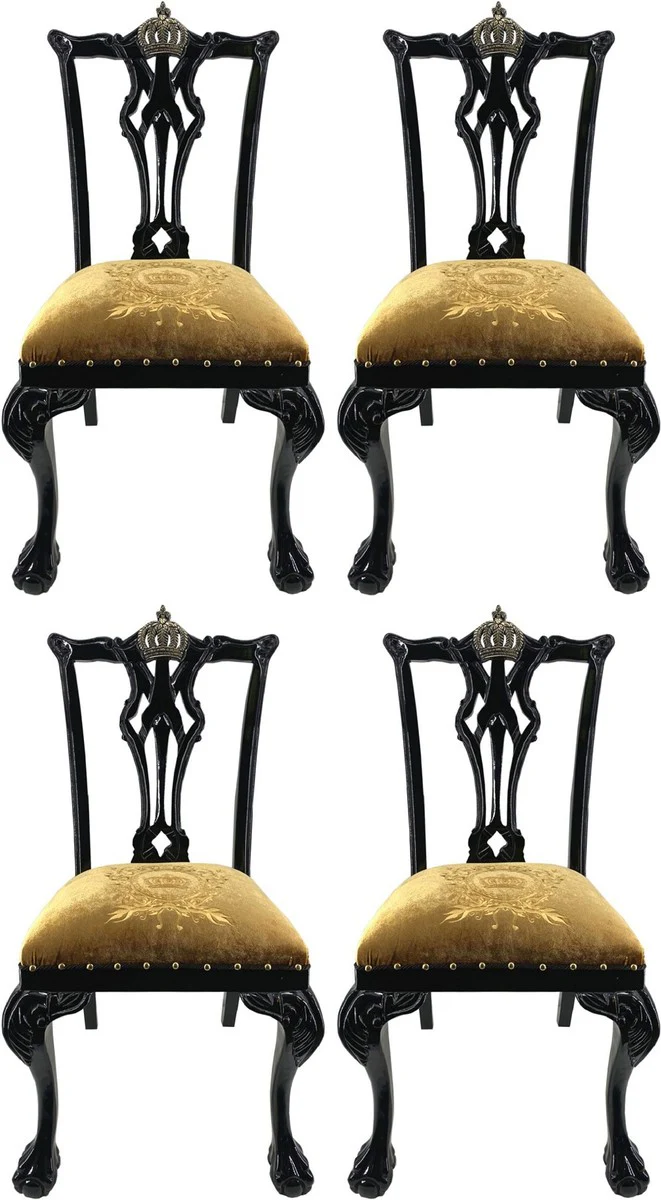 Pompöös by Luxury Baroque Dining Room Chairs Gold / Black - Pompöös Baroque Chairs designed by Harald Glööckler - 4 Dining Room Chairs - Baroque Dining Room Furniture