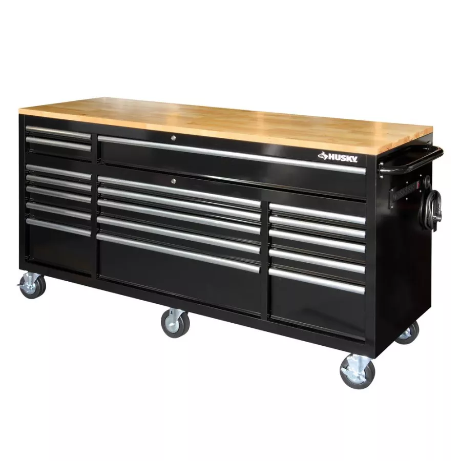 72 IN. 18-DRAWER MOBILE WORKBENCH mit SOLID WOOD TOP, BLACK
