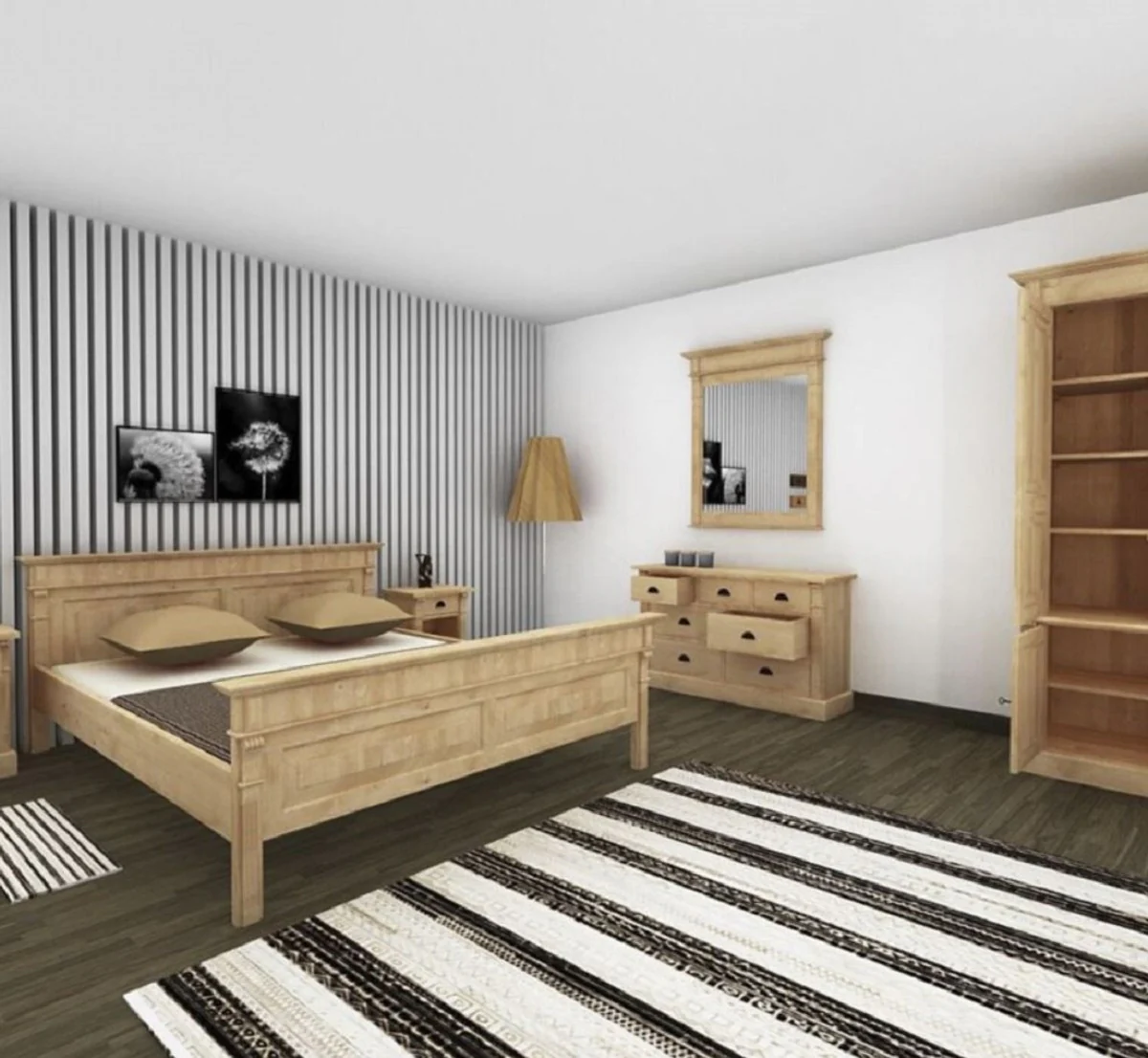 Country house style bedroom wardrobe natural colors 120 x 59 x H. 210 cm - solid wood wardrobe with 3 doors and 3 drawers - solid wood bedroom furniture in country house style