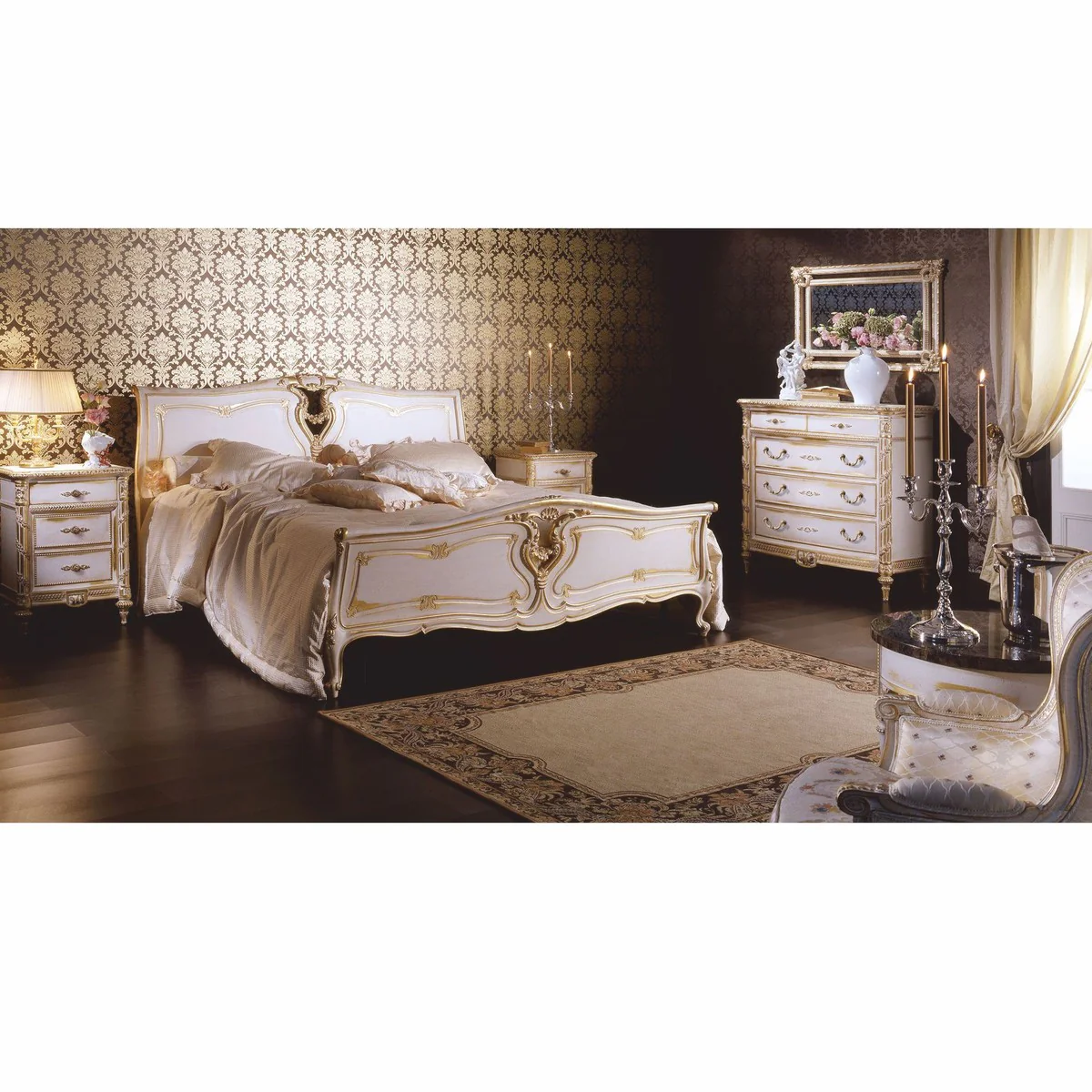 Luxury baroque chest of drawers with 5 drawers white / gold - Made in Italy