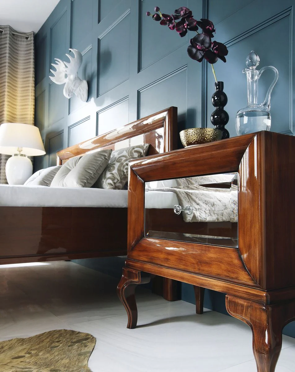 Luxury Art Deco bedside table high gloss brown 70 x 42 x H. 65 cm - Mirrored side table with drawer - Luxury bedroom furniture - Luxury Art Deco furniture