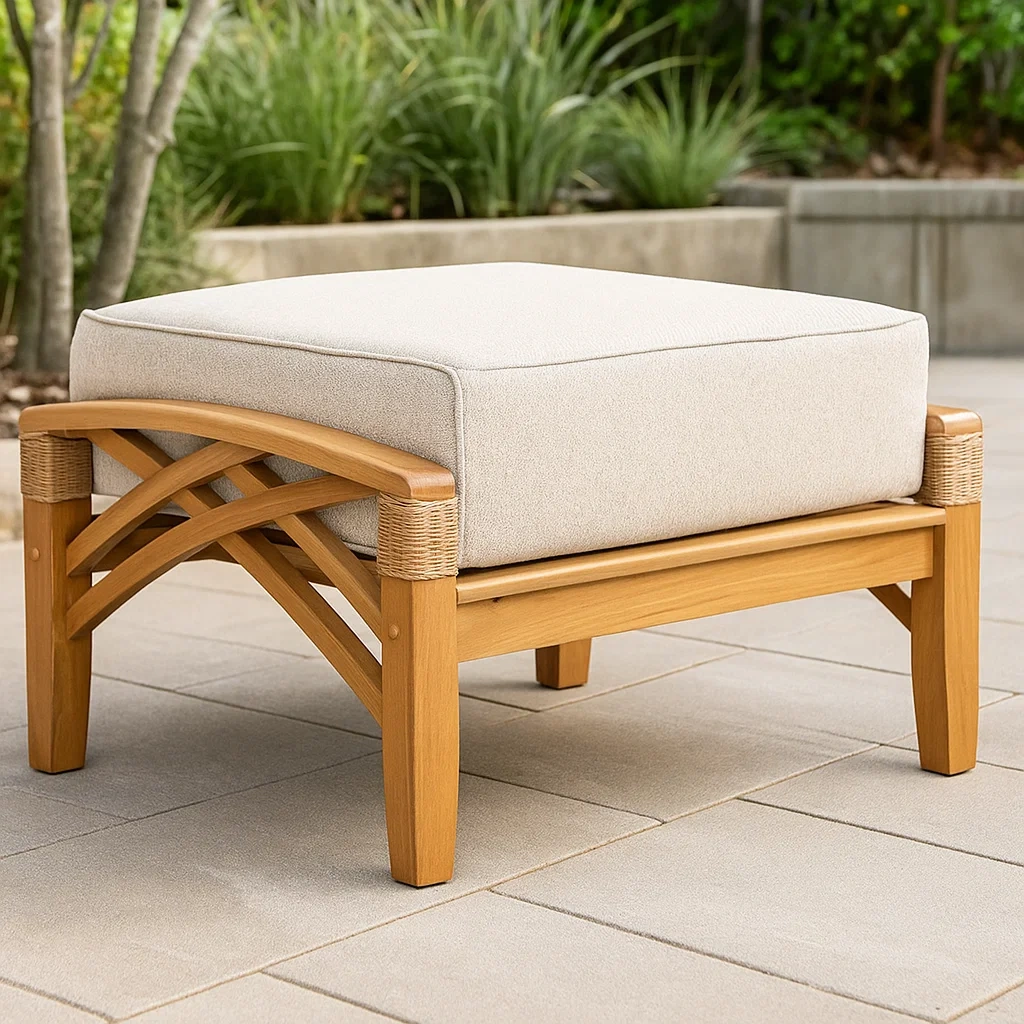 Gartenhocker, beige, naturbelassenes Teakholz mit Polyester und Schaumstoffpolsterung, 71 x 41 x 38 cm