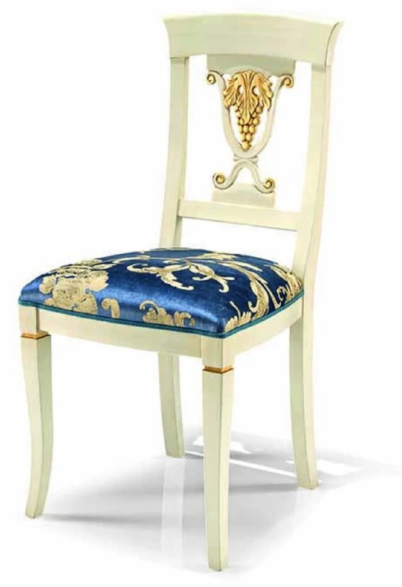 Luxury Baroque Dining Chair Blue / Ivory / Gold - Made in Italy