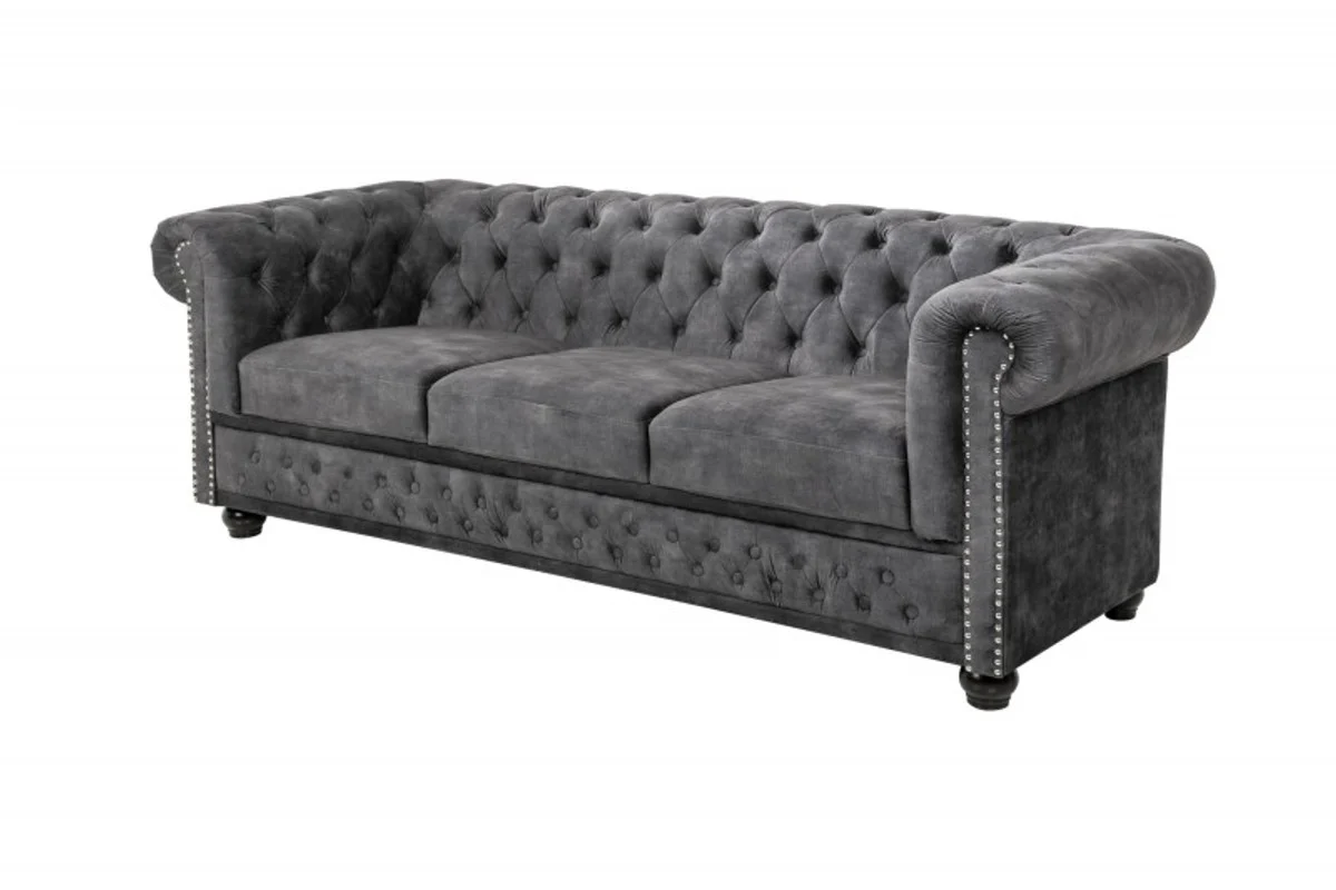 Chesterfield 3er Sofa in Grau / Braun 205 x 73 x H. 85 cm - Designer Chesterfield Sofa