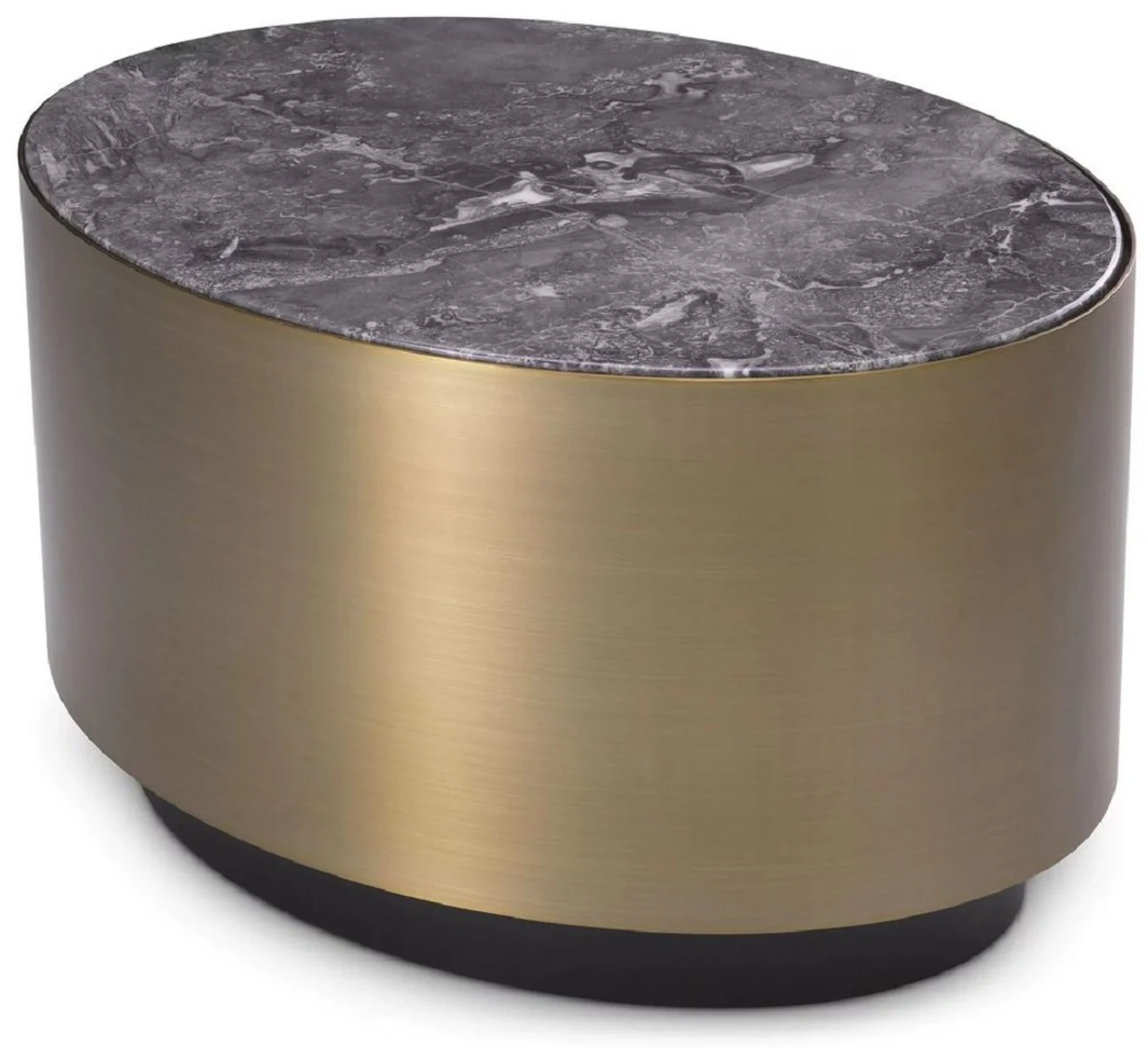 Luxury side table gray / brass / black 65 x 48 x H. 38.5 cm - Oval stainless steel table with marble top - Luxury living room furniture - Luxury quality