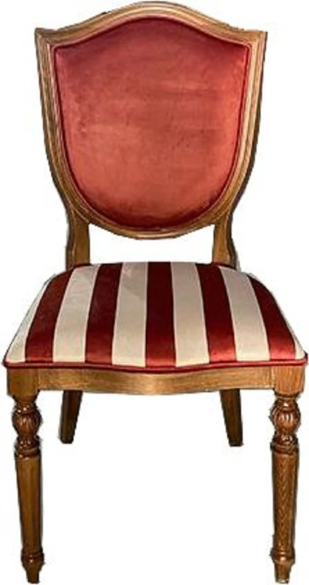 Luxury Art Deco Dining Room Chair Bordeaux Red / White / Brown - Elegant Solid Wood Chair with Stripes - Dining Room Furniture - Art Deco Furniture