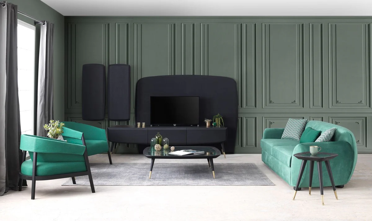 Luxury sofa green / black 260 x 105 x H. 80 cm - living room sofa - hotel sofa - living room furniture - hotel furniture - luxury furniture - living room furnishings - luxury furnishings
