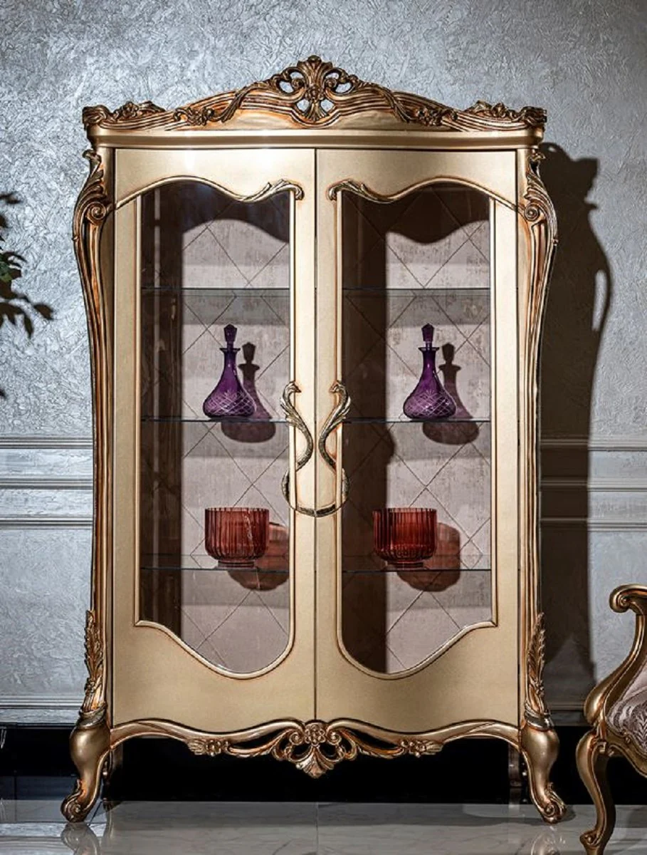 Luxury baroque display cabinet gold - magnificent solid wood display cabinet with 2 glass doors - handmade baroque furniture - noble and magnificent