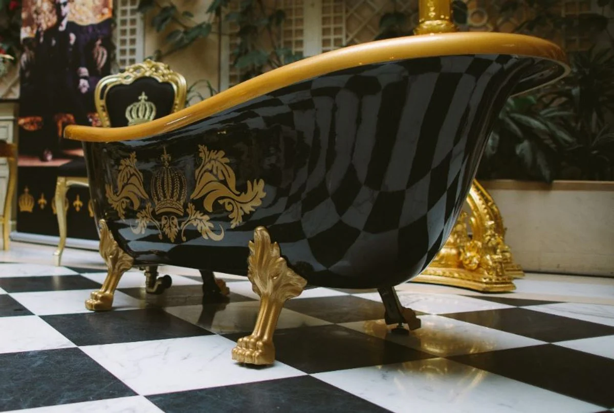 Pompöös by Luxus bathtub deluxe freestanding by Harald Glööckler black / gold / black 1470mm with gold-colored lion feet