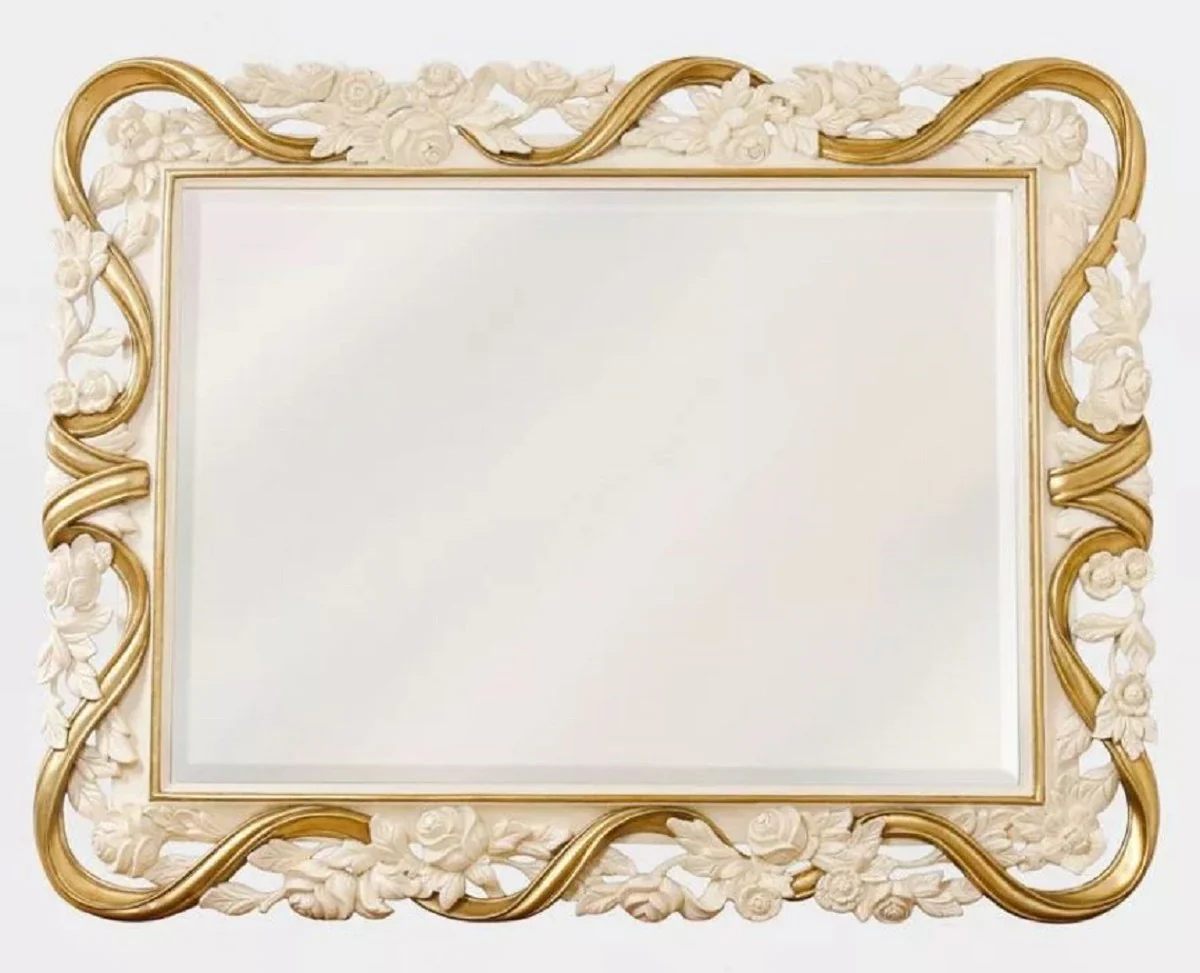 Luxury Baroque Mirror Cream White / Gold - Handmade Baroque Style Wall Mirror - Luxury Furniture in Baroque Style - Magnificent Baroque Furniture - Noble & Magnificent