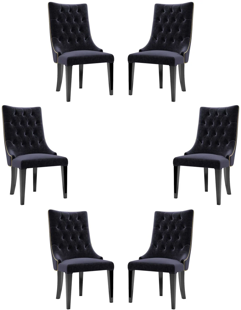 Luxury Baroque dining room chair set purple / black / gold 54 x 55 x H. 110 cm - Noble kitchen chairs with velvet fabric - Baroque chairs set of 6 - Dining room furniture