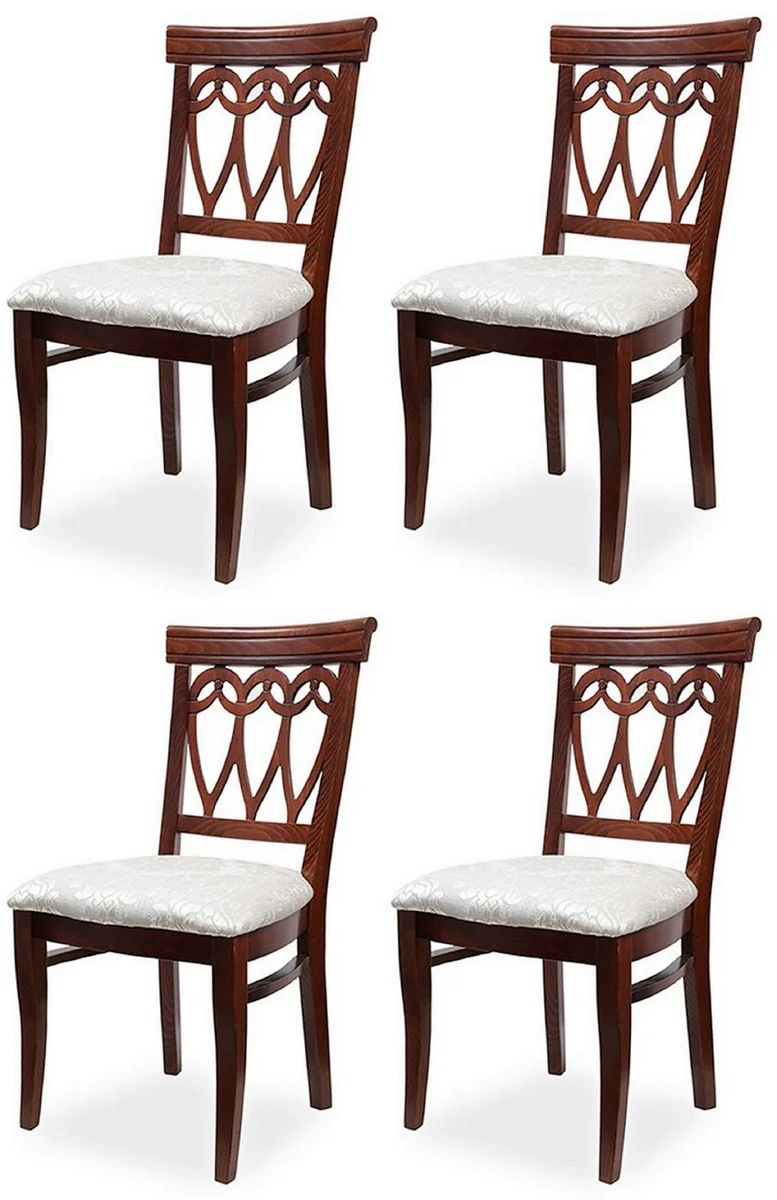 Biedermeier dining room chair set of 4 cream / dark brown 50 x 56 x H. 96 cm - Solid wood kitchen chairs - Solid wood dining room furniture - Biedermeier dining room furniture