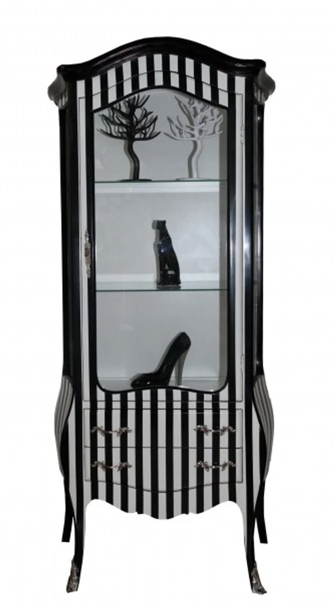 Baroque display cabinet in black/white stripes - display cabinet - living room cabinet